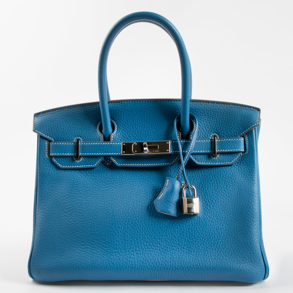 Hermes Birkin 30 Eclat Bleu Mykonos/White Togo PHW
