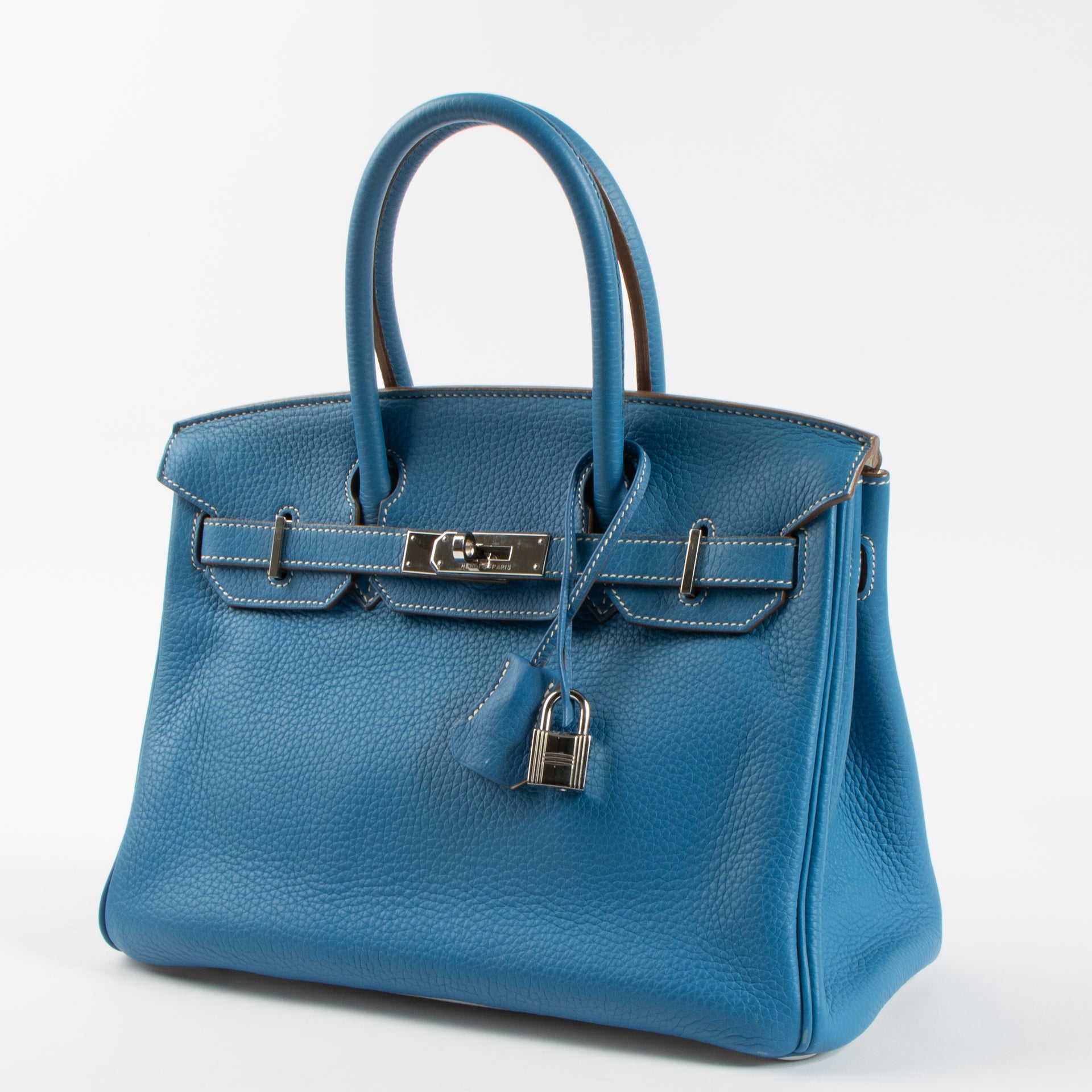 Hermes Birkin 30 Eclat Bleu Mykonos/White Togo PHW