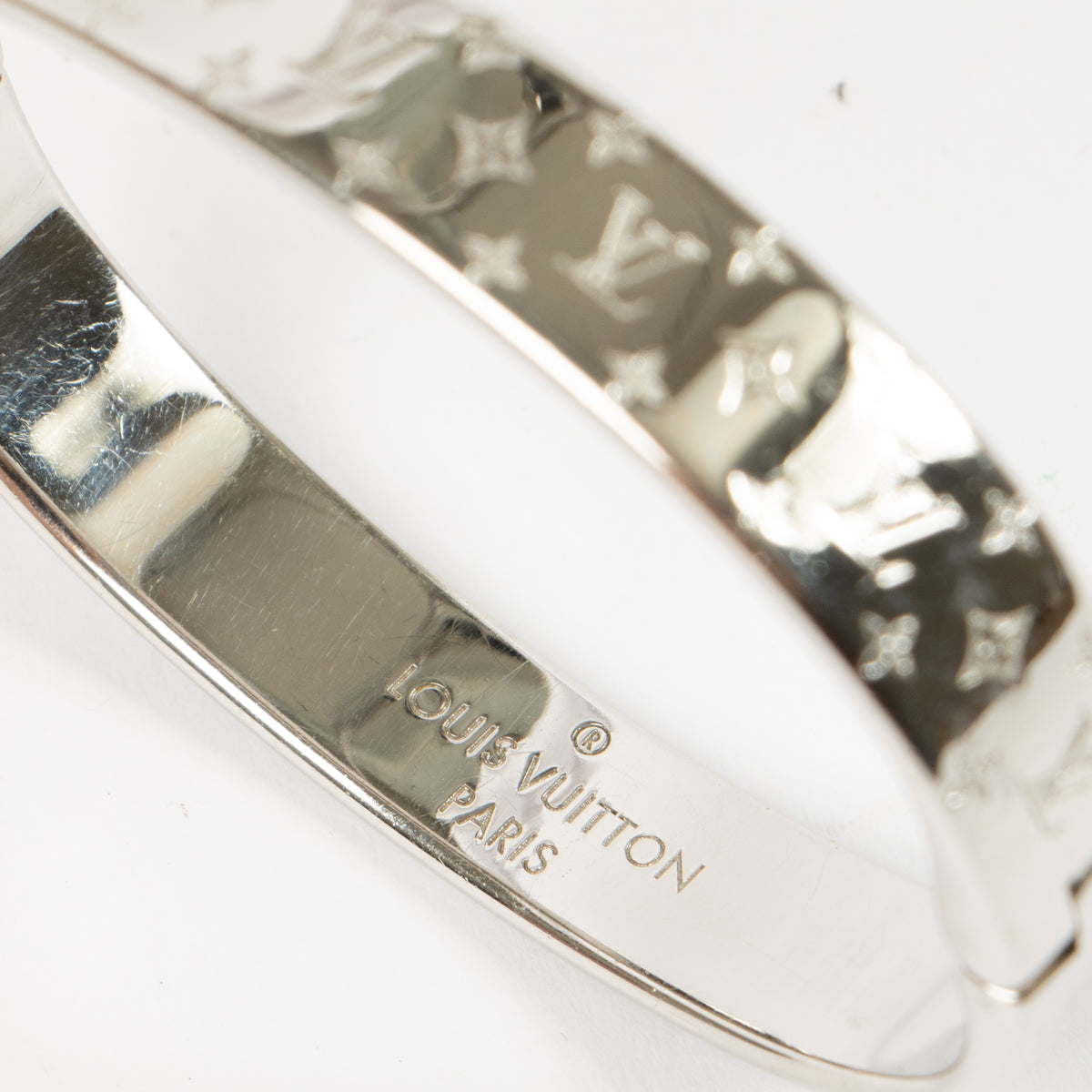 Louis Vuitton Silver Tone Nanogram Cuff Bracelet