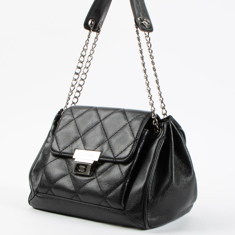 Chanel Vintage Black Caviar Small Accordion Bag