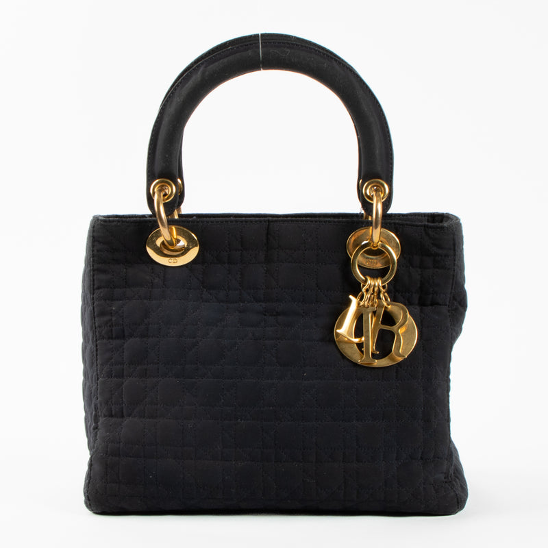 Christian Dior Vintage Black Fabric Small Lady Dior Bag
