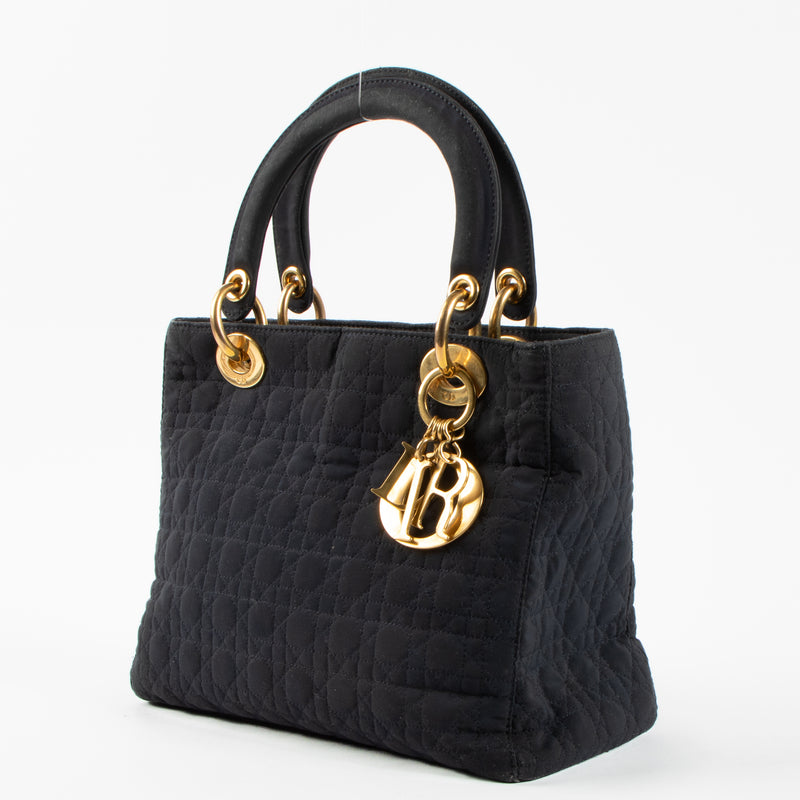 Christian Dior Vintage Black Fabric Small Lady Dior Bag