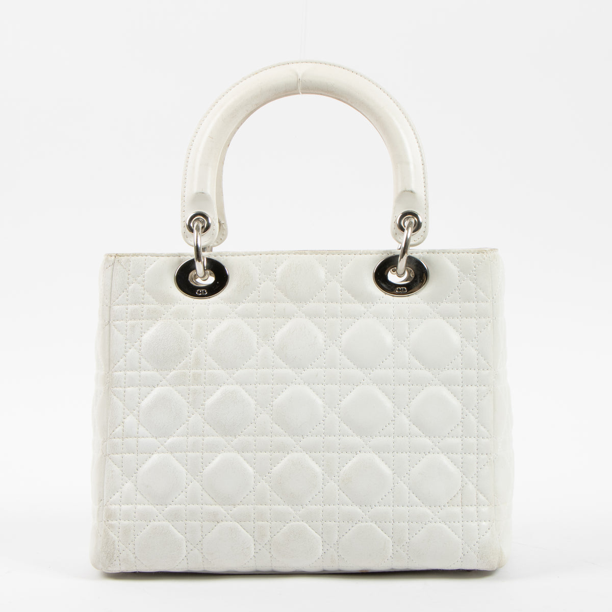 Shop this authentic Dior White Leather Medium Lady Dior Bag pre-loved on Labellov.com
