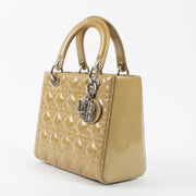 Shop this authentic Dior Beige Patent Leather Medium Lady Dior Bag pre-loved on Labellov.com