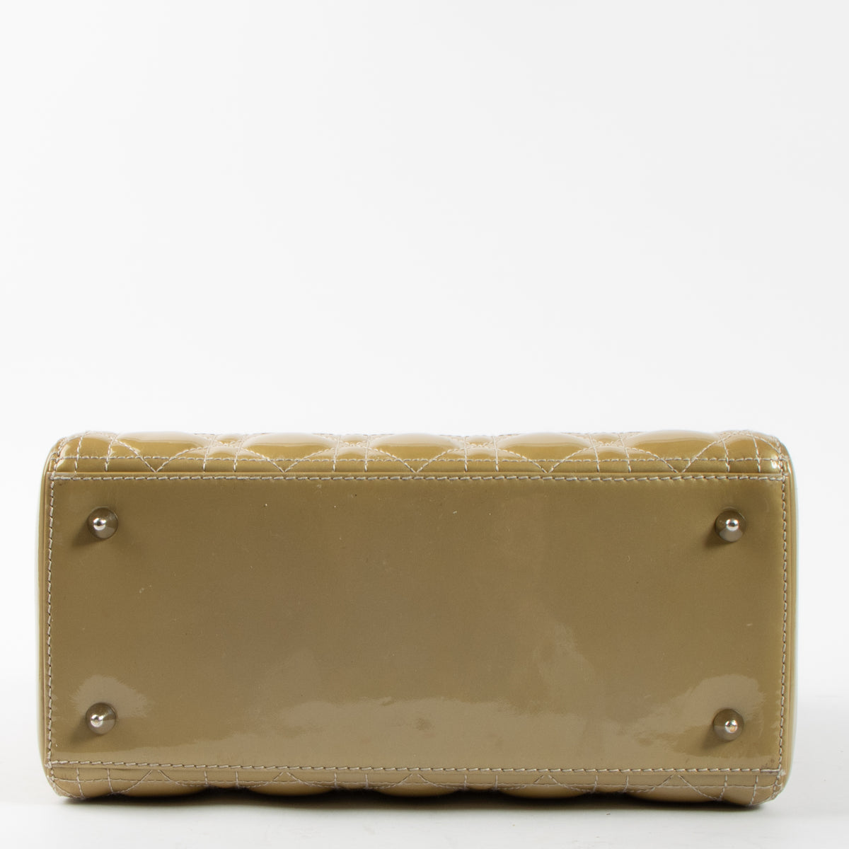 Shop this authentic Dior Beige Patent Leather Medium Lady Dior Bag pre-loved on Labellov.com