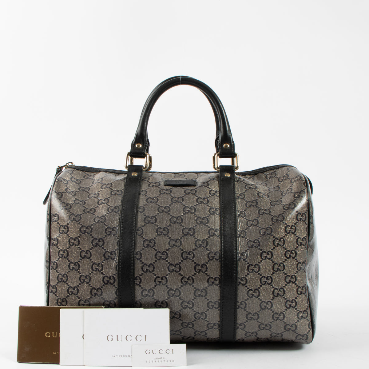 Shop this authentic luxury Gucci Black GG Crystal Medium Joy Boston Bag pre-loved on Labellov.com