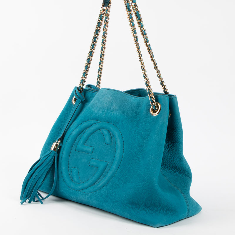 Shop this authentic luxury Gucci Turquoise Suede Soho Hobo Bag pre-loved on labellov.com