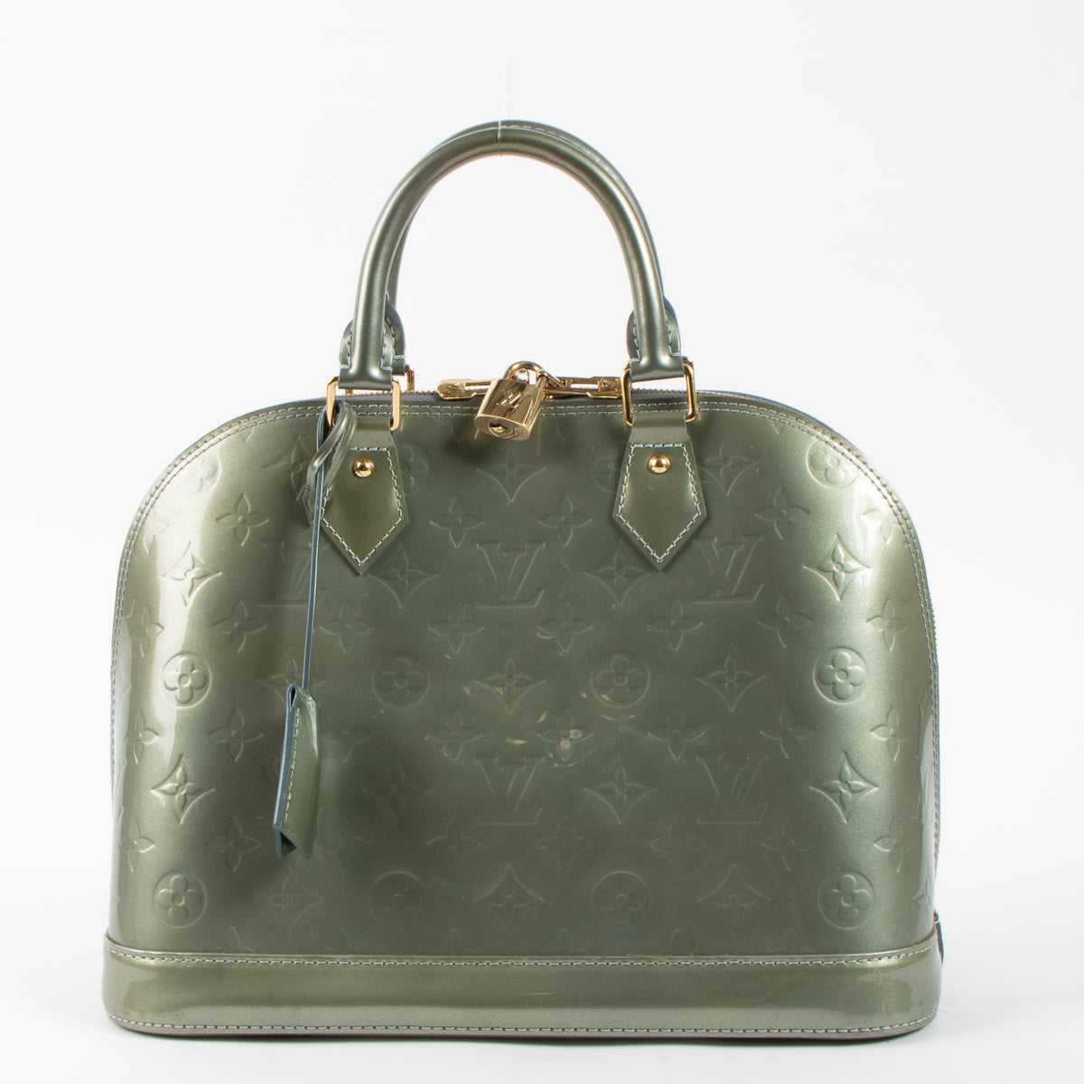 Shop this authentic luxury Louis Vuitton Gris Art Deco Monogram Vernis Alma PM Bag pre-loved on Labellov.com