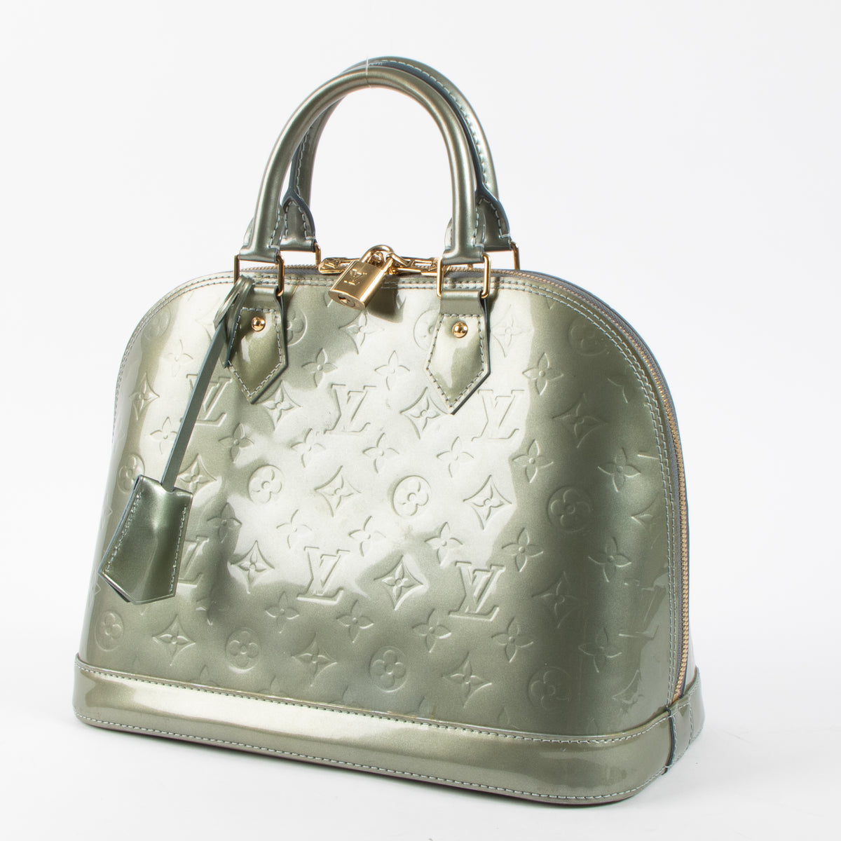Shop this authentic luxury Louis Vuitton Gris Art Deco Monogram Vernis Alma PM Bag pre-loved on Labellov.com