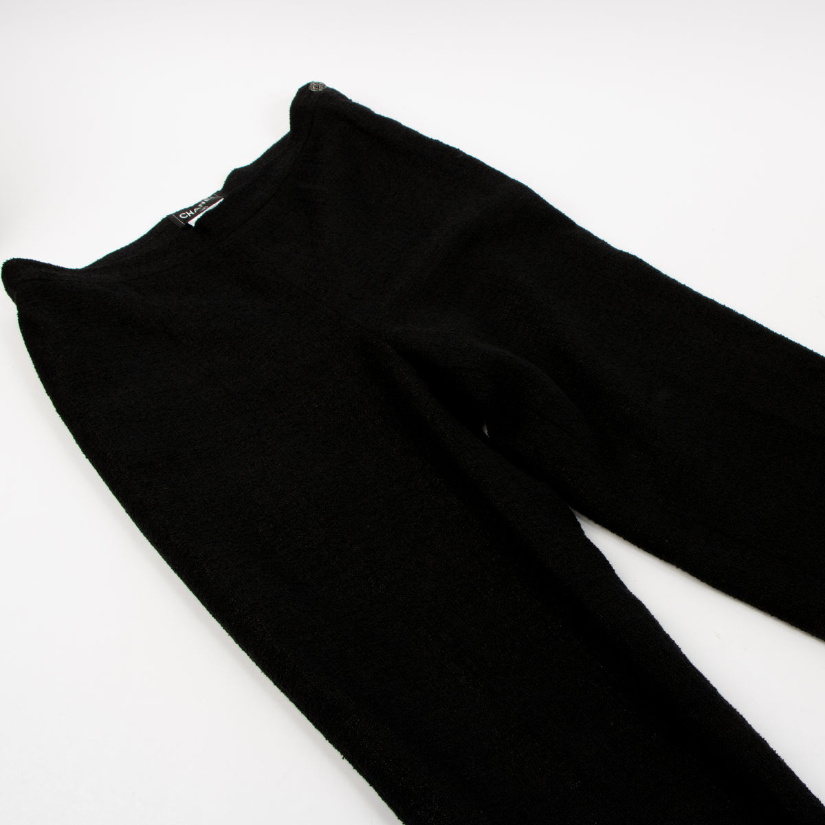 Shop this authentic luxury chanel 09P black Tweed Jacket/Skirt/Trousers Set pre-loved by Labellov.com