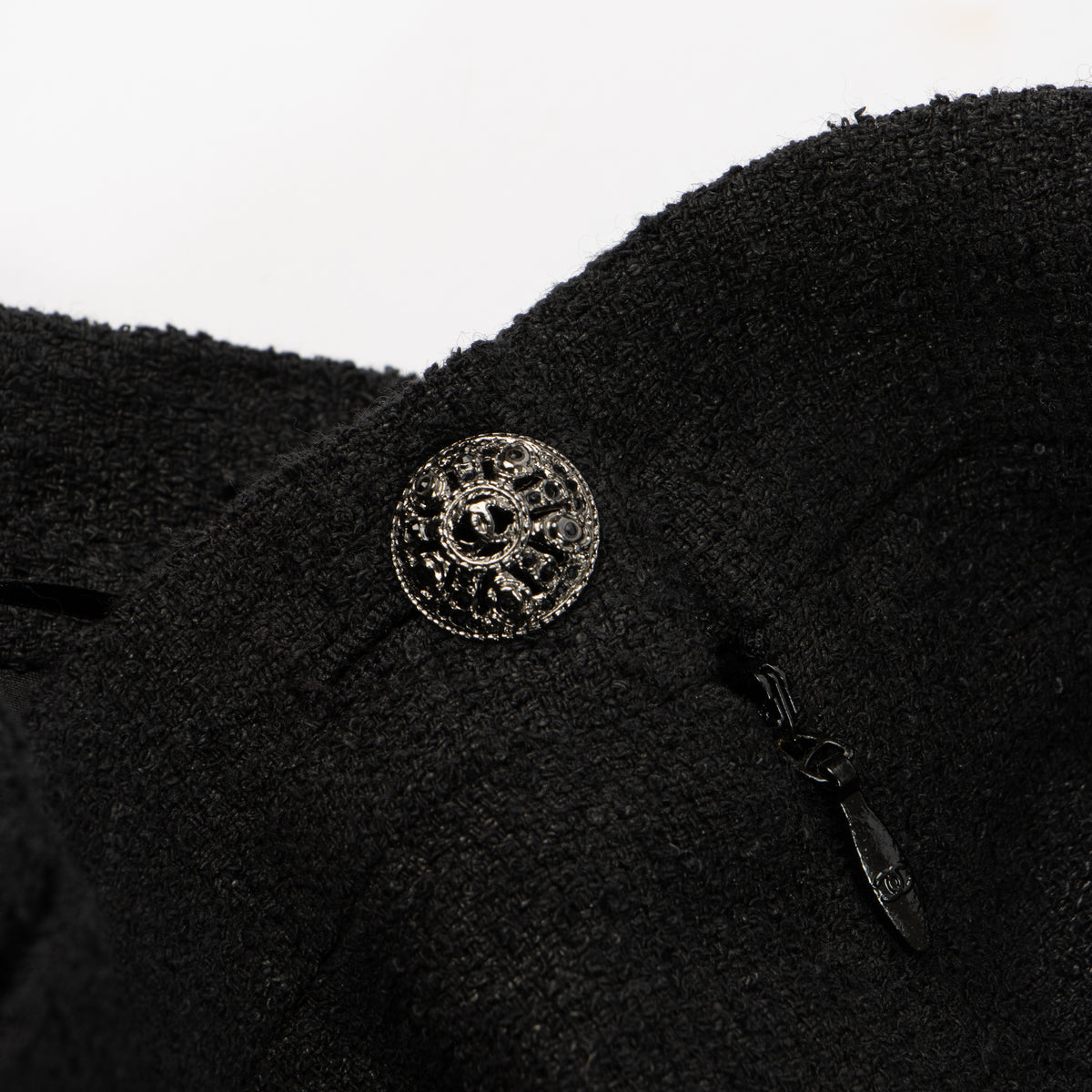 Shop this authentic luxury chanel 09P black Tweed Jacket/Skirt/Trousers Set pre-loved by Labellov.com