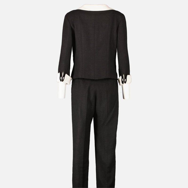 Shop this authentic luxury chanel 09P black Tweed Jacket/Skirt/Trousers Set pre-loved by Labellov.com