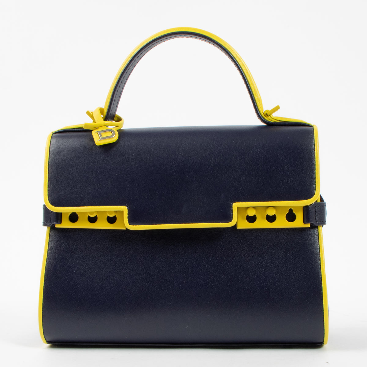 Shop the authentic Delvaux Indigo/Safran Calf Souple Tempete Mini Illusion Bag second hand on Labellov.com!