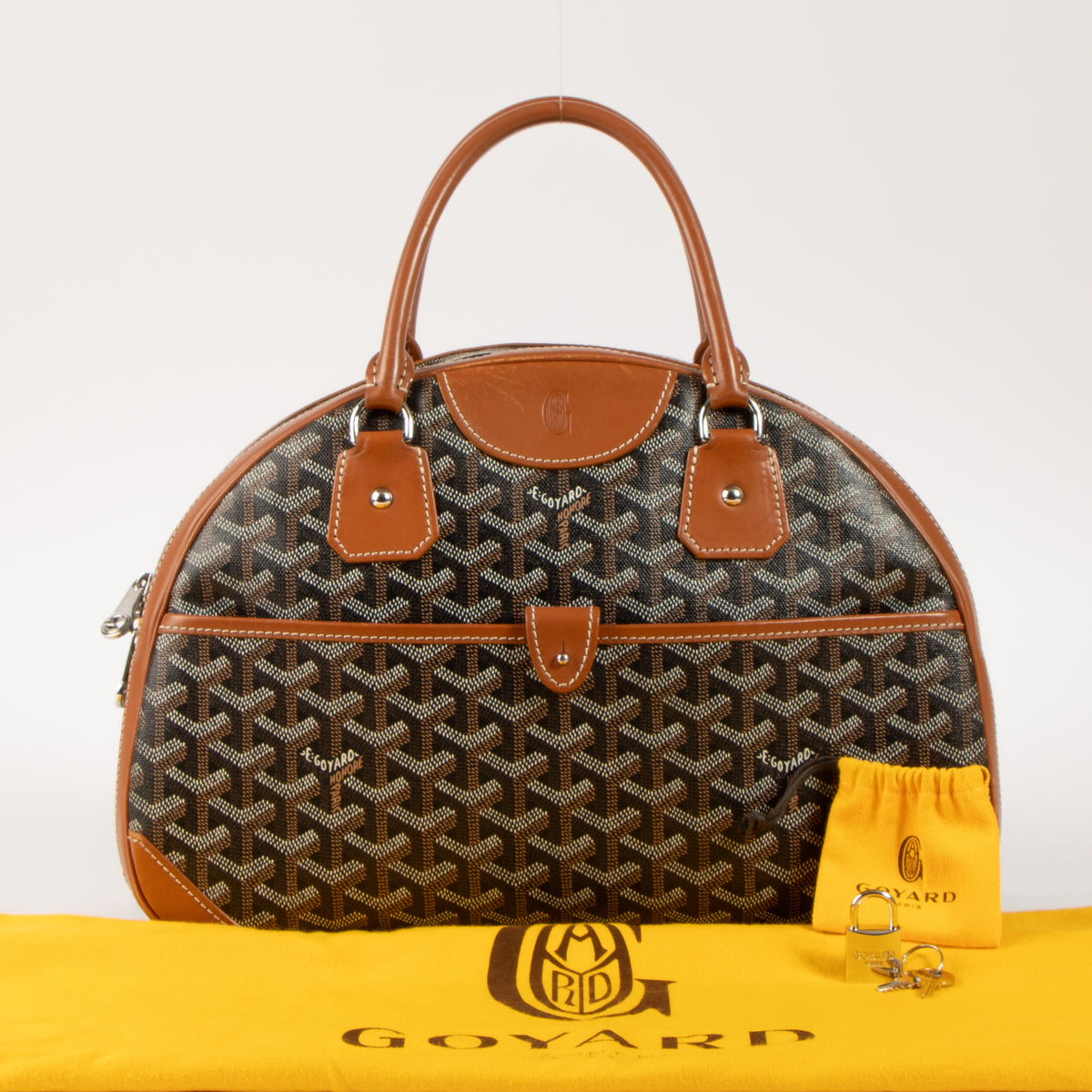 Shop this authentic Goyard Black/Tan Goyardine Saint Jeanne MM Bag Pre-loved on Labellov.com