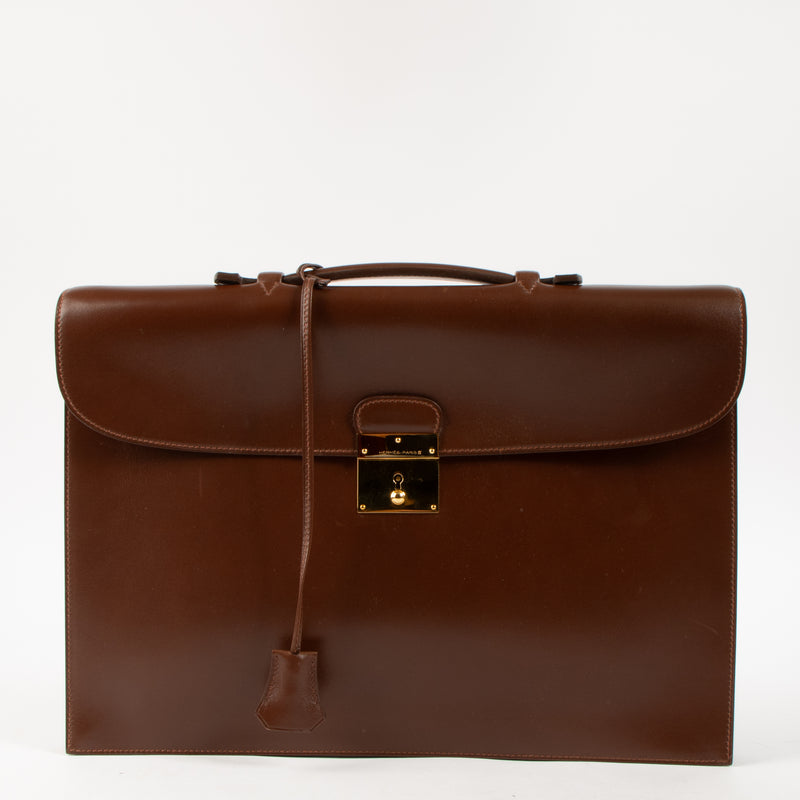 Shop this authentic luxury Hermes Quirus Briefcase Brown Box GHW pre-loved on Labellov. 