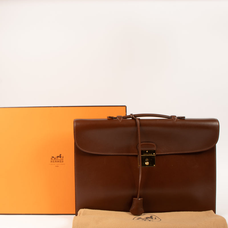 Shop this authentic luxury Hermes Quirus Briefcase Brown Box GHW pre-loved on Labellov. 