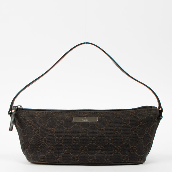 Shop this authentic Gucci Brown GG Denim Boat Bag pre-loved by Labellov.com