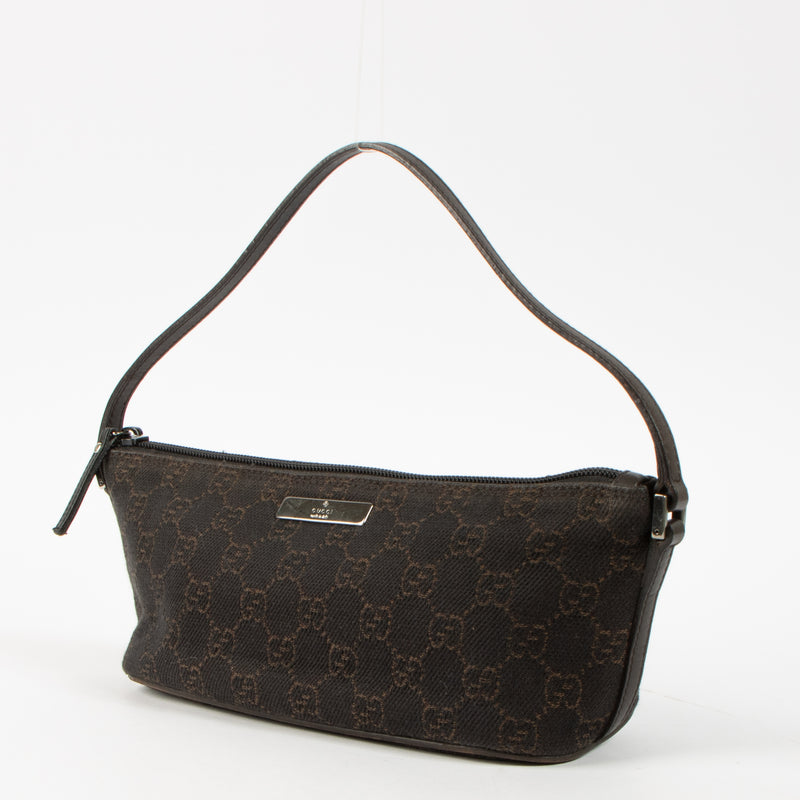 Shop this authentic Gucci Brown GG Denim Boat Bag pre-loved by Labellov.com