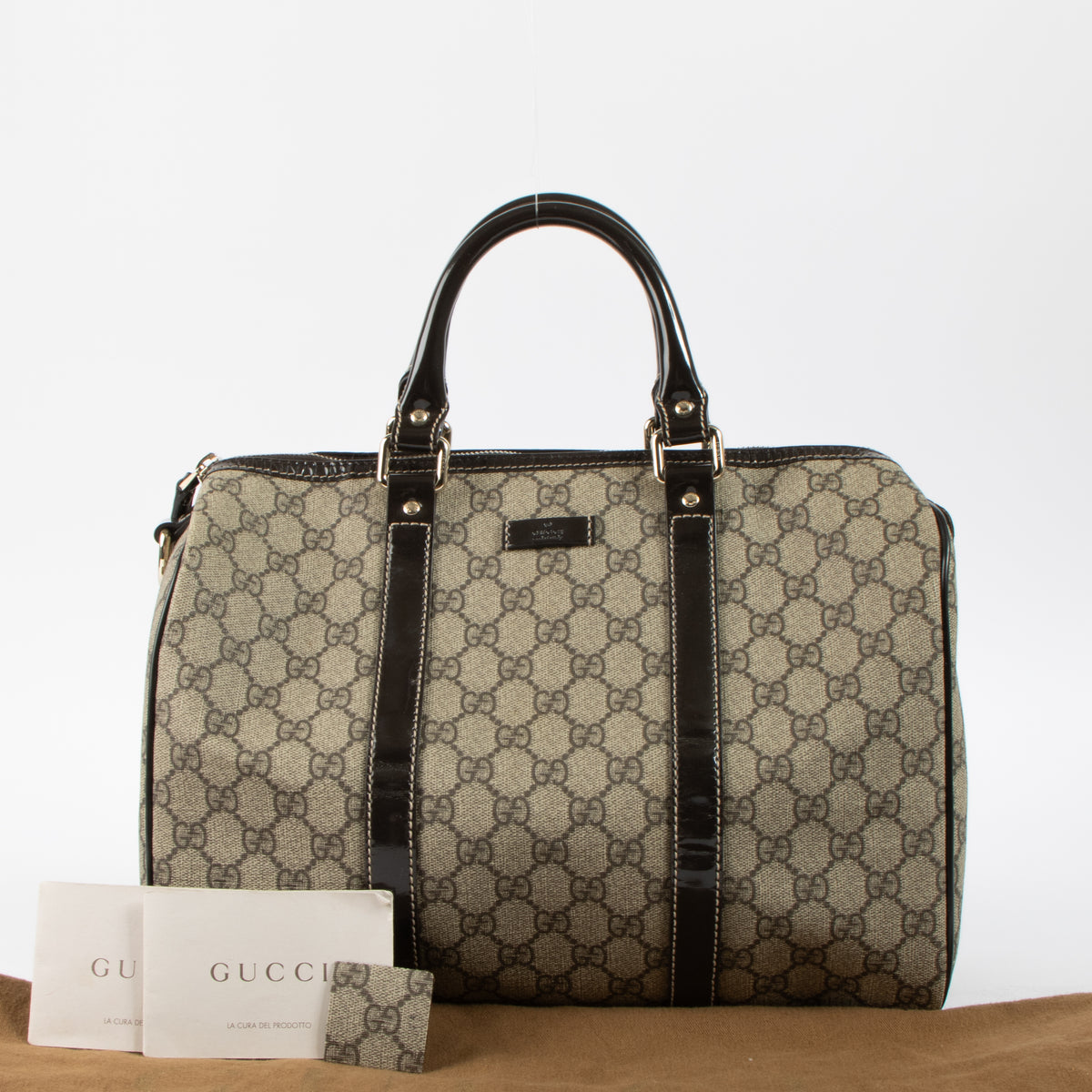 Shop this authentic Gucci Brown GG Supreme Medium Joy Boston Bag pre-loved on Labellov.com