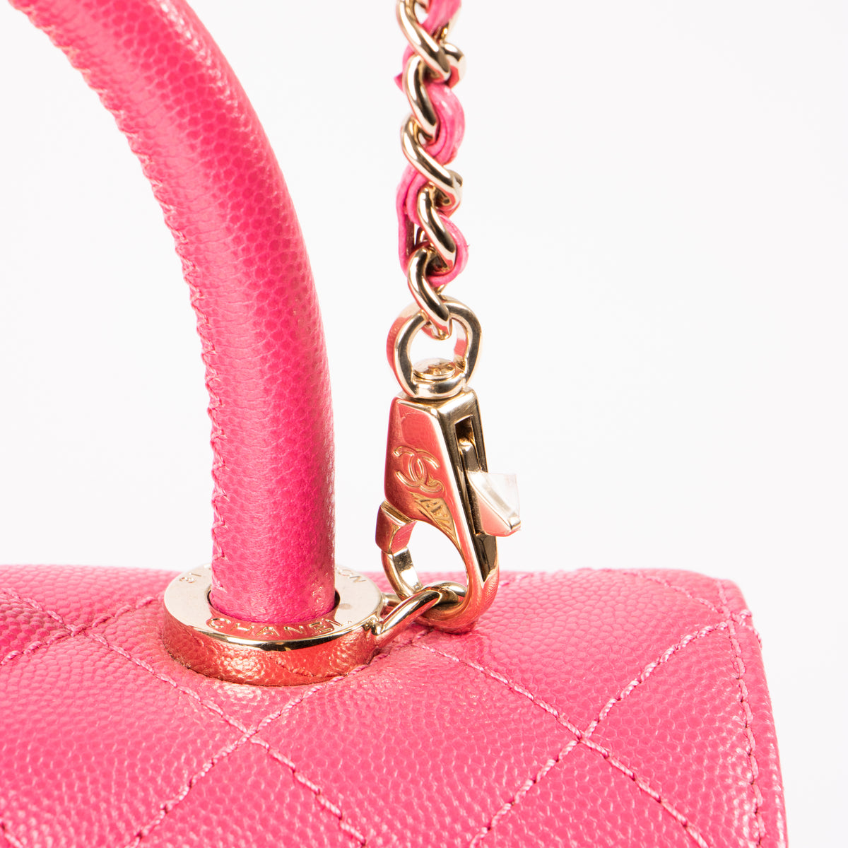 Shop this authentic Chanel Pink Caviar Small Coco Handle Bag pre-loved on Labellov.com