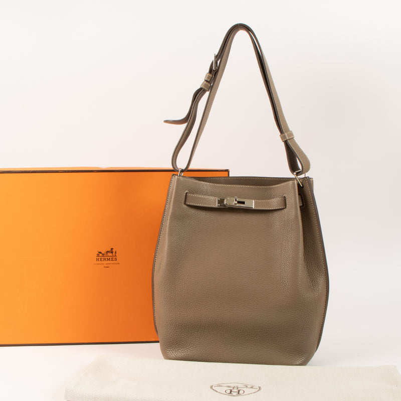Shop this authentic Hermès So Kelly 22 Etoupe Clemence PHW pre-loved on Labellov.com