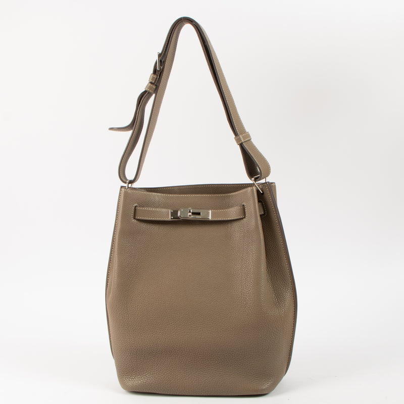 Shop this authentic Hermès So Kelly 22 Etoupe Clemence PHW pre-loved on Labellov.com