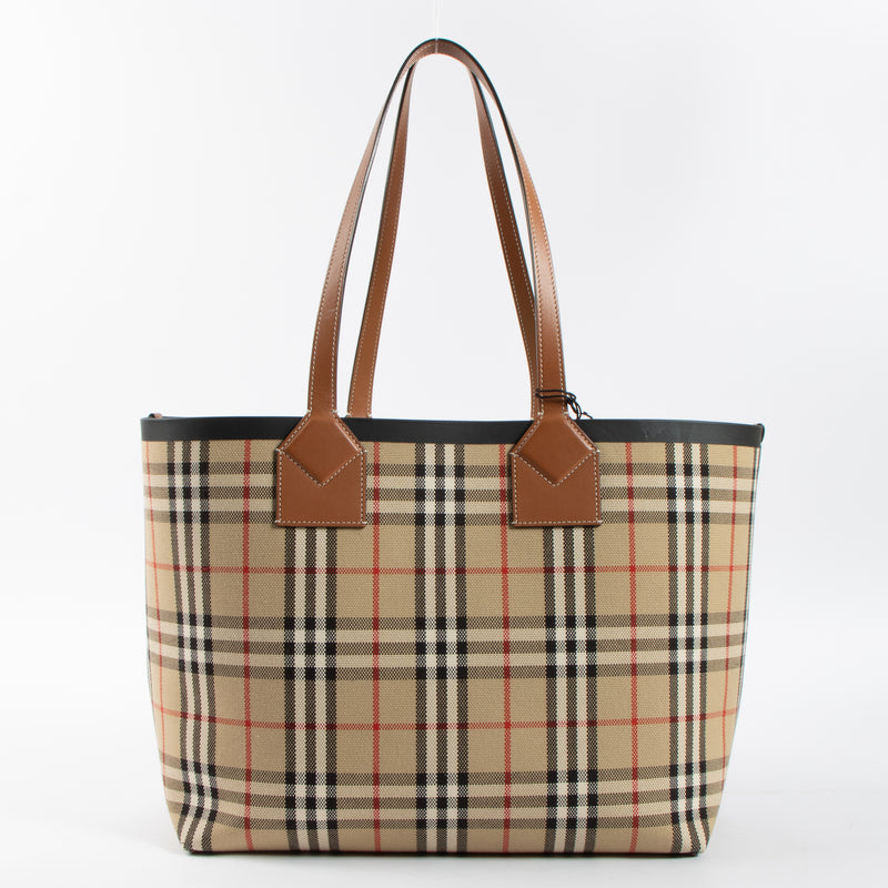 Shop this authentic Burberry Briar Brown Check Large London Tote Bag Pre-Loved on Labellov.com