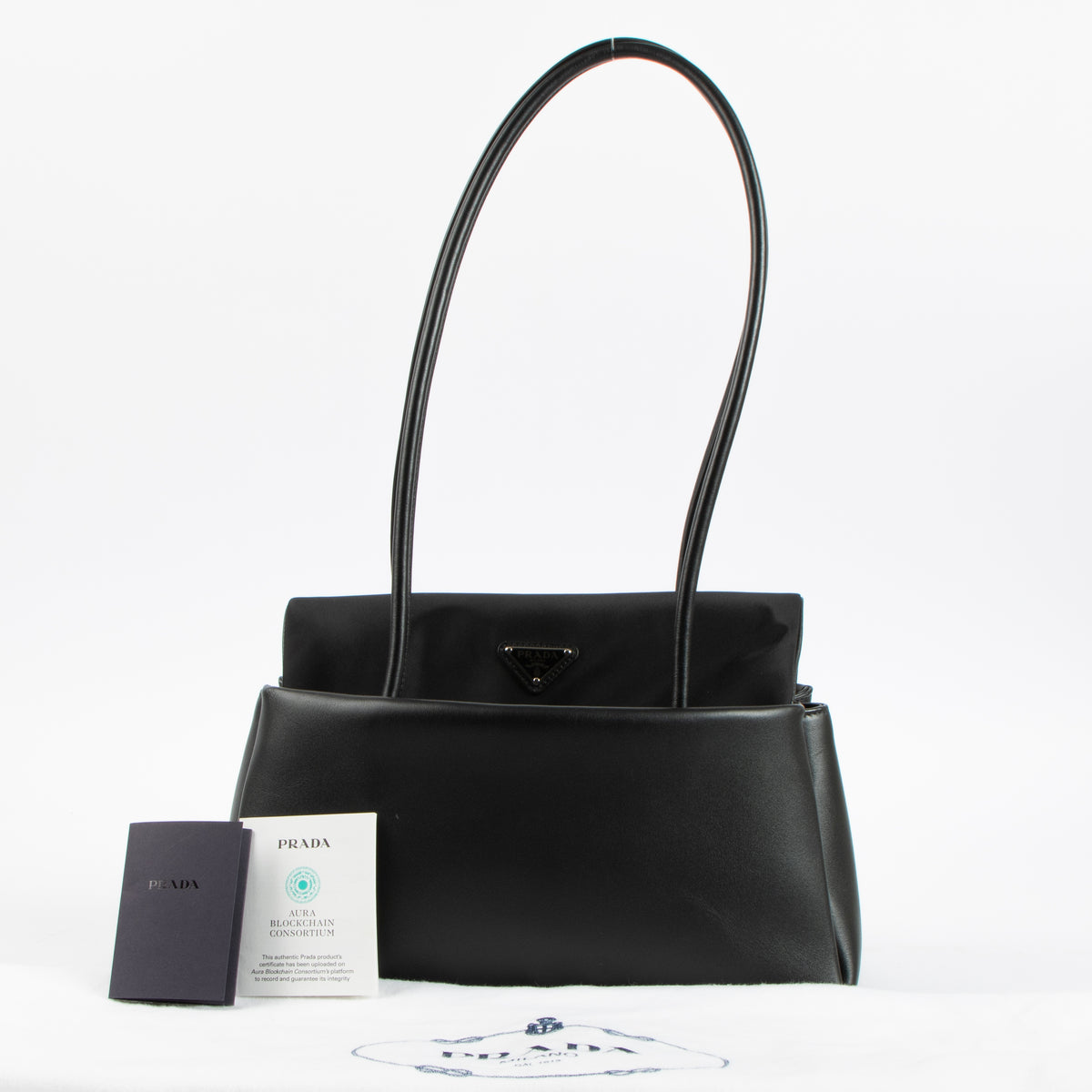 Shop this authentic luxury Prada Black Leather/Nylon Passage Medium Shoulder Bag Pre-Loved on Labellov.com