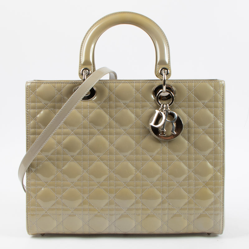 Christian Dior Grey Patent Leather Large Lady Dior Bag
