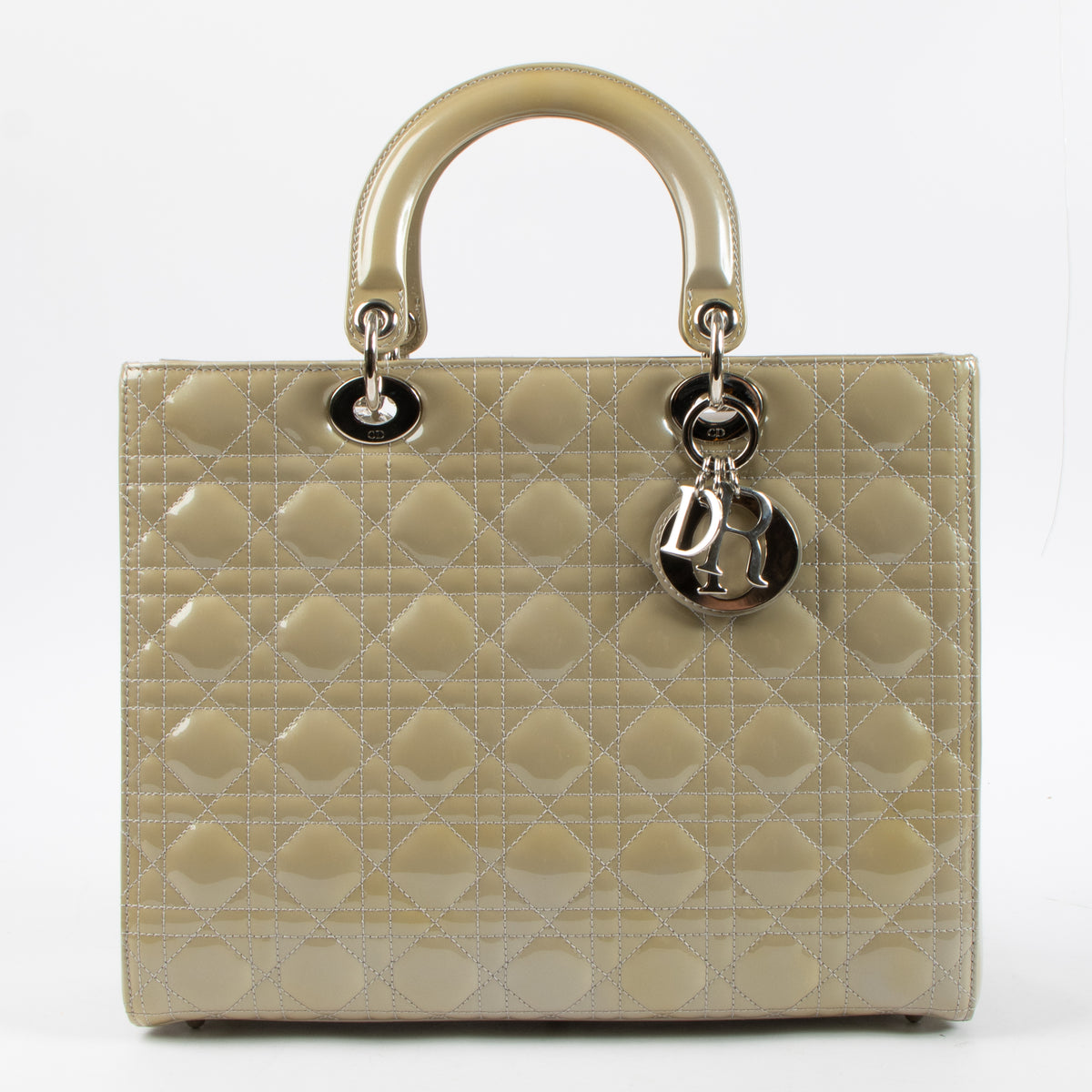 Christian Dior Grey Patent Leather Large Lady Dior Bag