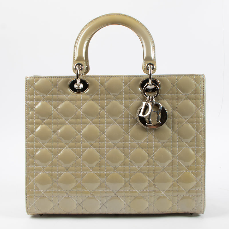 Christian Dior Grey Patent Leather Large Lady Dior Bag