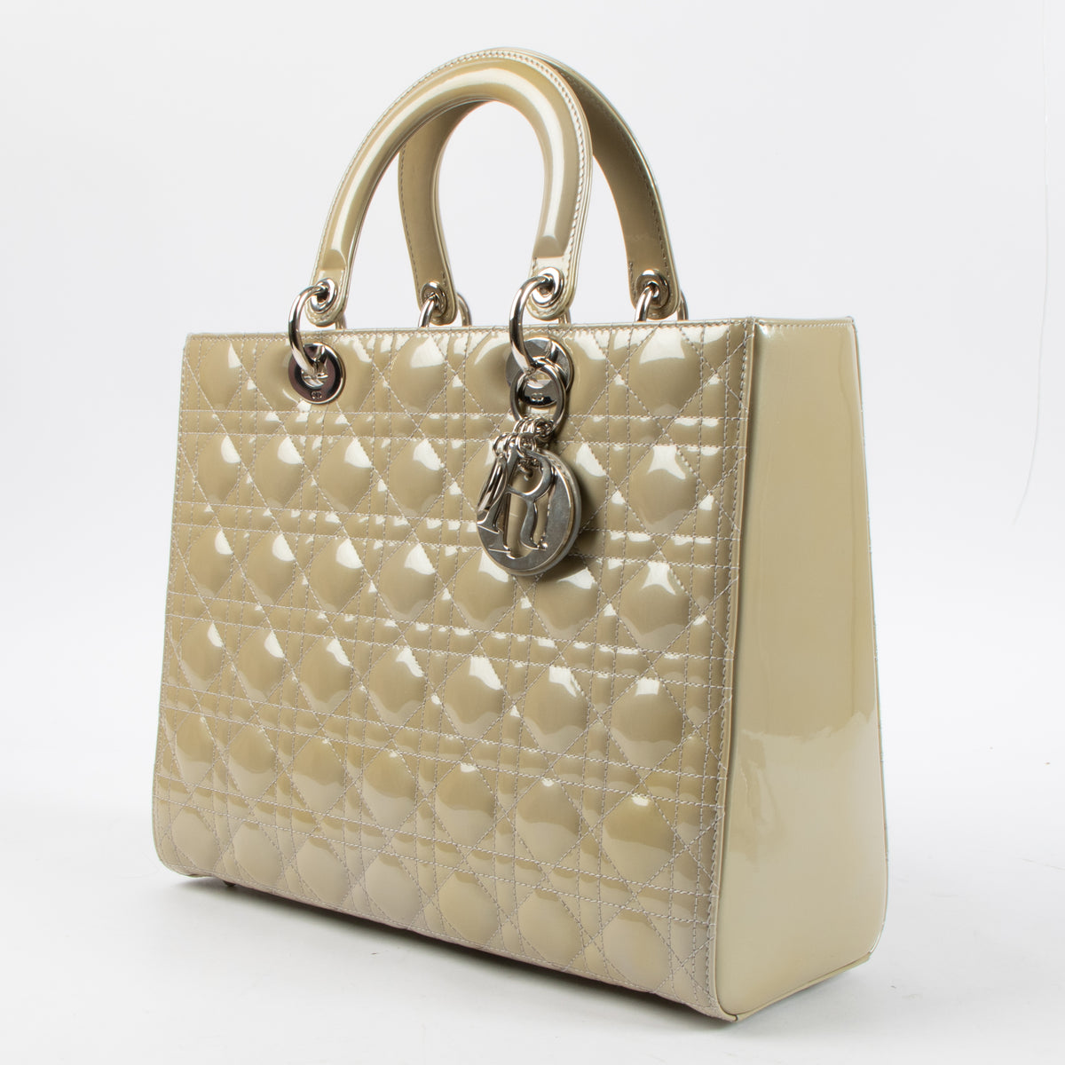 Christian Dior Grey Patent Leather Large Lady Dior Bag