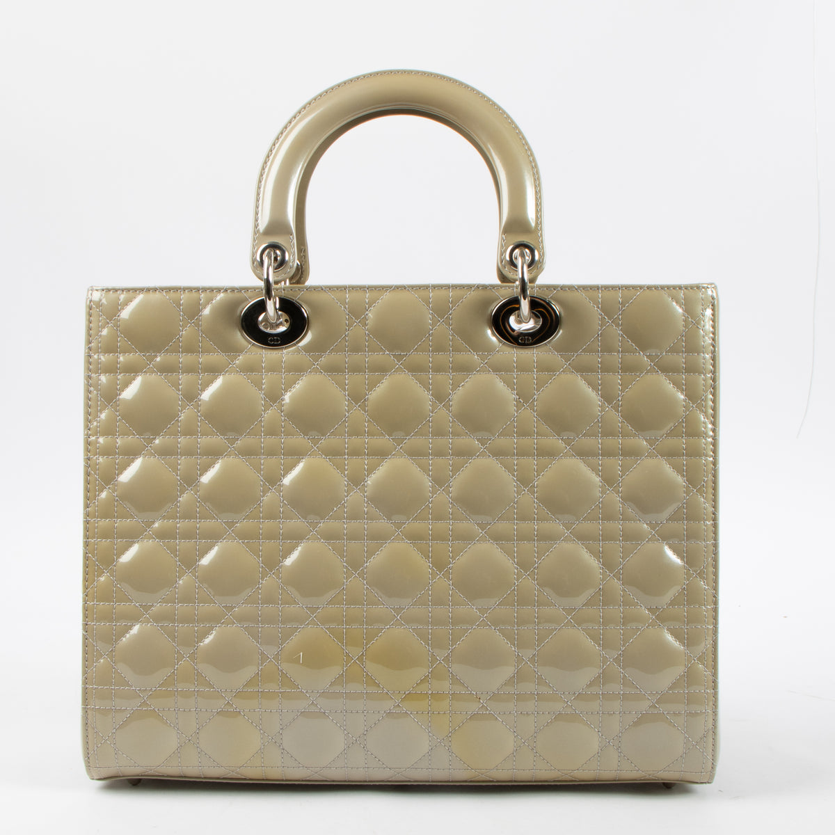 Christian Dior Grey Patent Leather Large Lady Dior Bag