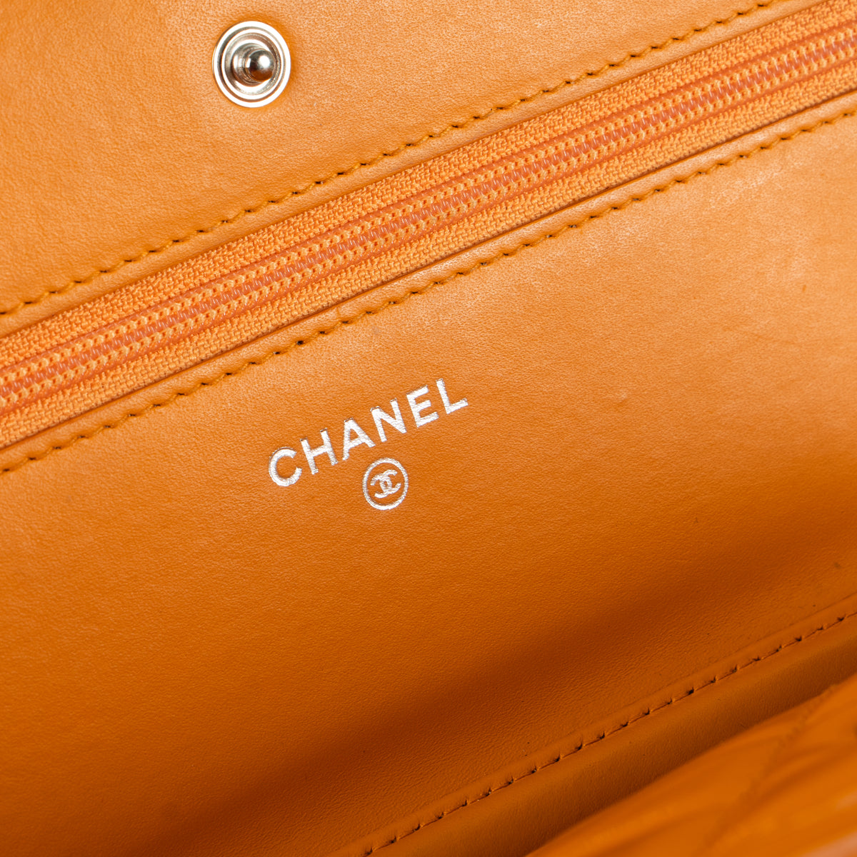 Shop this authentic Chanel Orange Patent Leather Classic Wallet On Chain Pre-Loved on Labellov.com