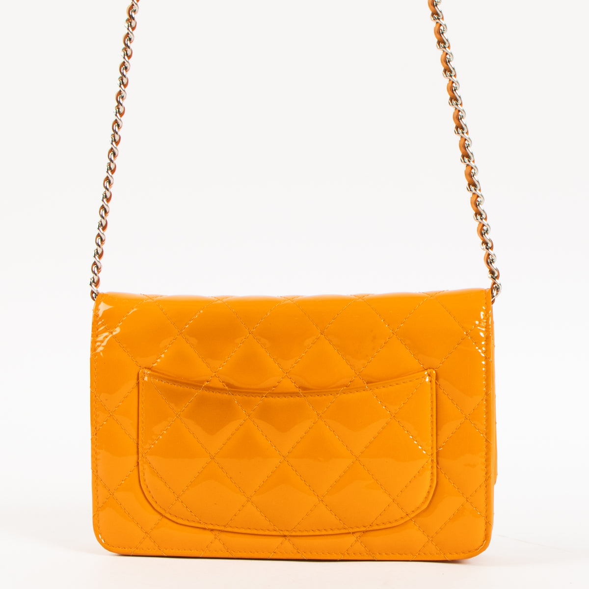 Shop this authentic Chanel Orange Patent Leather Classic Wallet On Chain Pre-Loved on Labellov.com