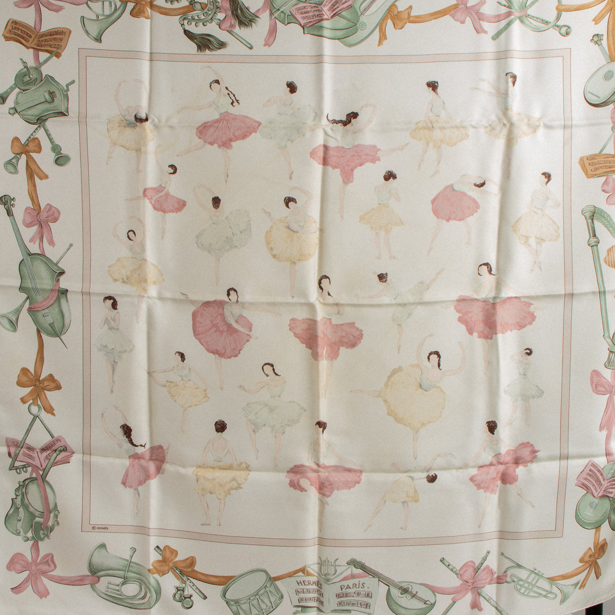Shop this authentic Hermes La danse Beige Silk 90 Scarf Pre-Loved on Labellov.com