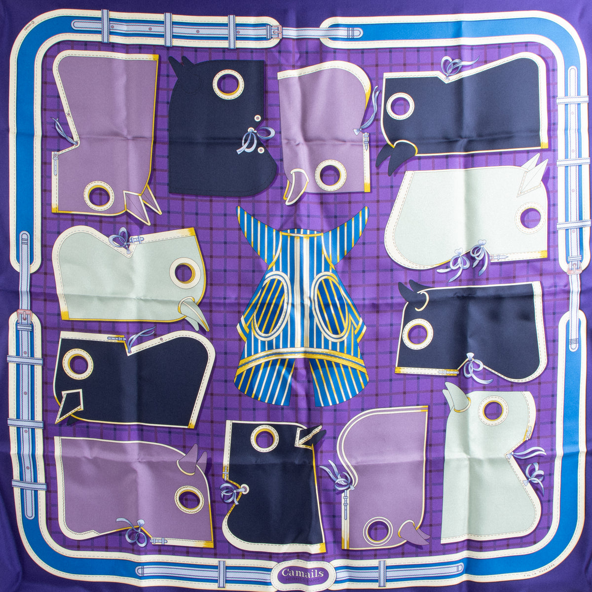 Shop this authentic Hermes Camails Blue Silk Camails 90 Scarf Pre-Loved on Labellov.com