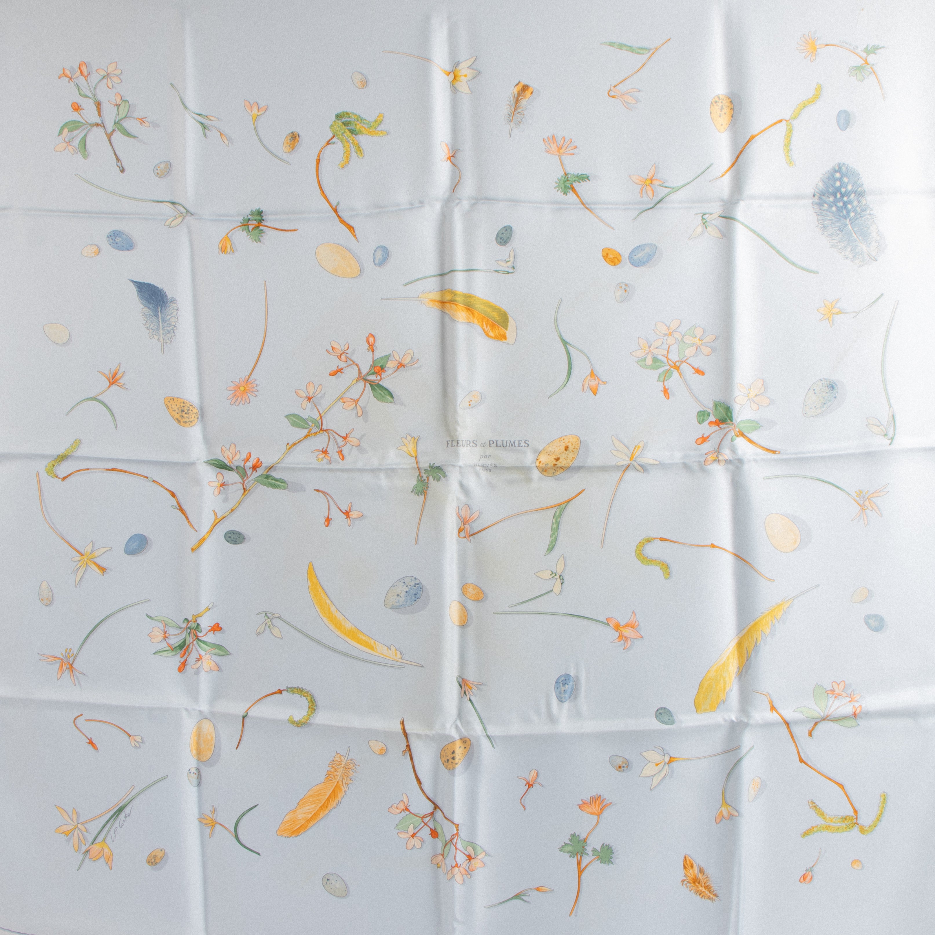 Hermes Fleurs et plumes Blue Silk 90 Scarf – Labellov