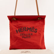 Shop this authentic Hermes Red/Gold Herringbone Canvas/Swift Aline Glooming Bag Pre-Loved on Labellov.com