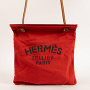 Shop this authentic Hermes Red/Gold Herringbone Canvas/Swift Aline Glooming Bag Pre-Loved on Labellov.com