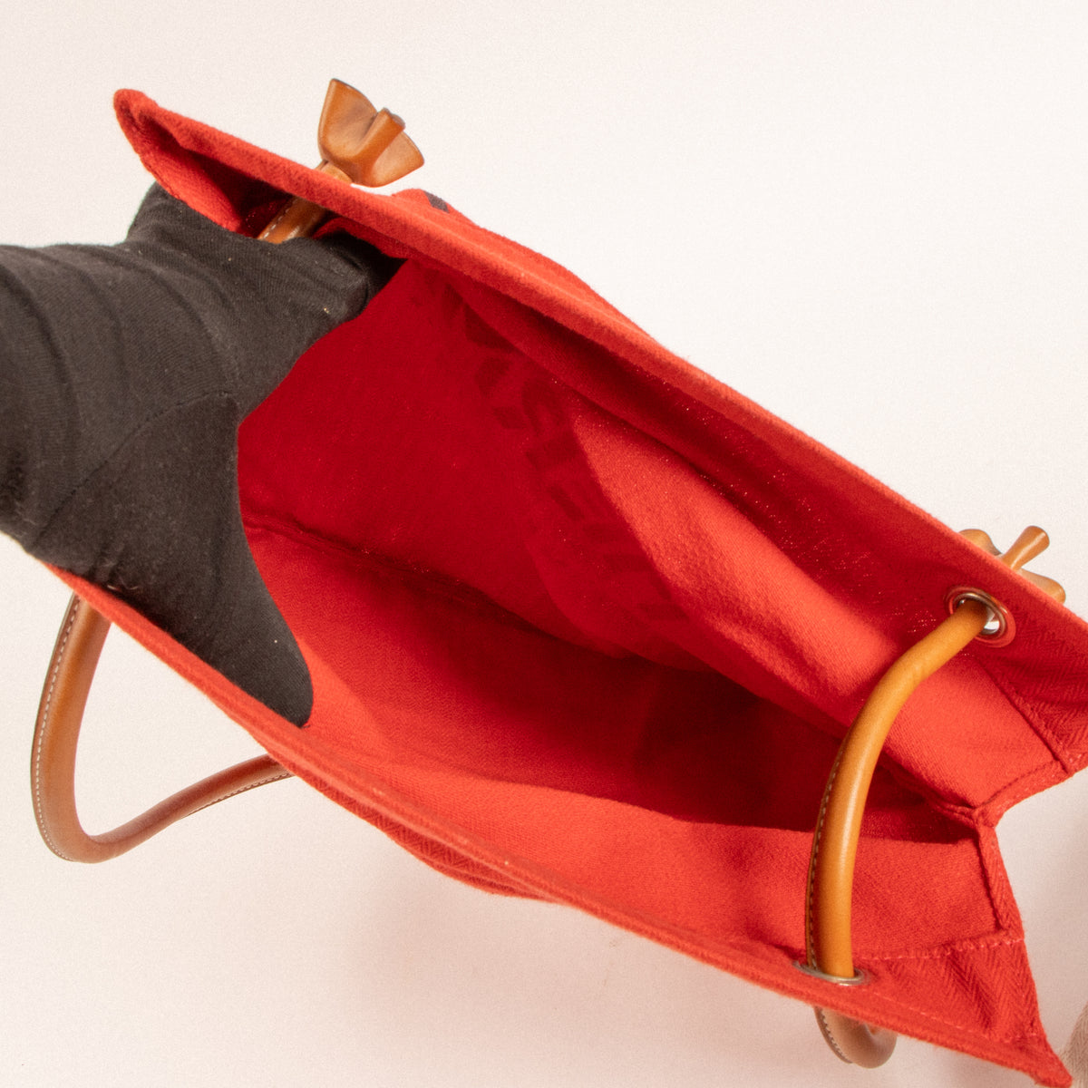 Shop this authentic Hermes Red/Gold Herringbone Canvas/Swift Aline Glooming Bag Pre-Loved on Labellov.com