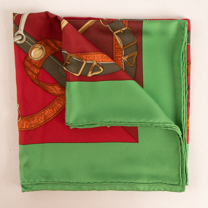 Shop this authentic Hermes fellier Paris Green Silk Eperon d'Or 90 Scarf Pre-Loved on Labellov.com