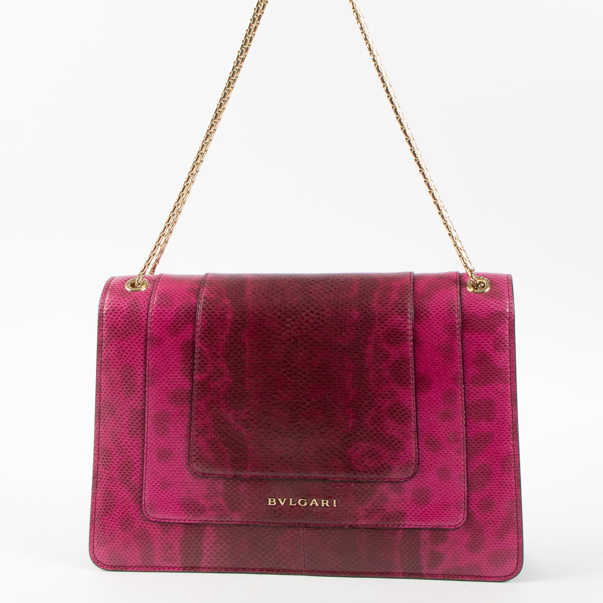 Shop this authentic Bulgari Fuchsia Karung Snakeskin Medium Serpenti Forever Bag pre-loved on Labellov.com