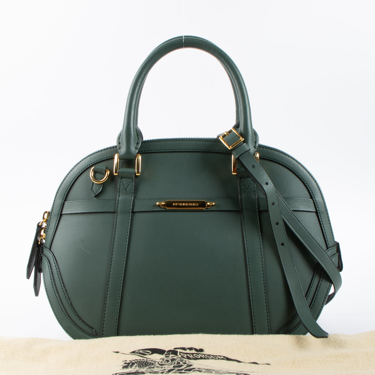Shop this authentic Burberry Porosum Green Leather Knight Bag pre-loved on Labellov.com