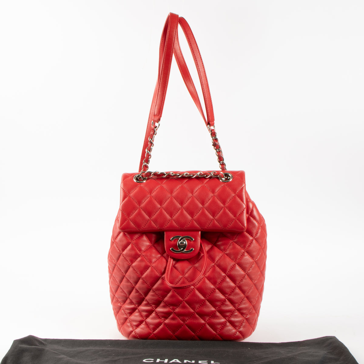 Shop this authentic Chanel Red Lambskin Urban Backpack pre-loved on Labellov.com