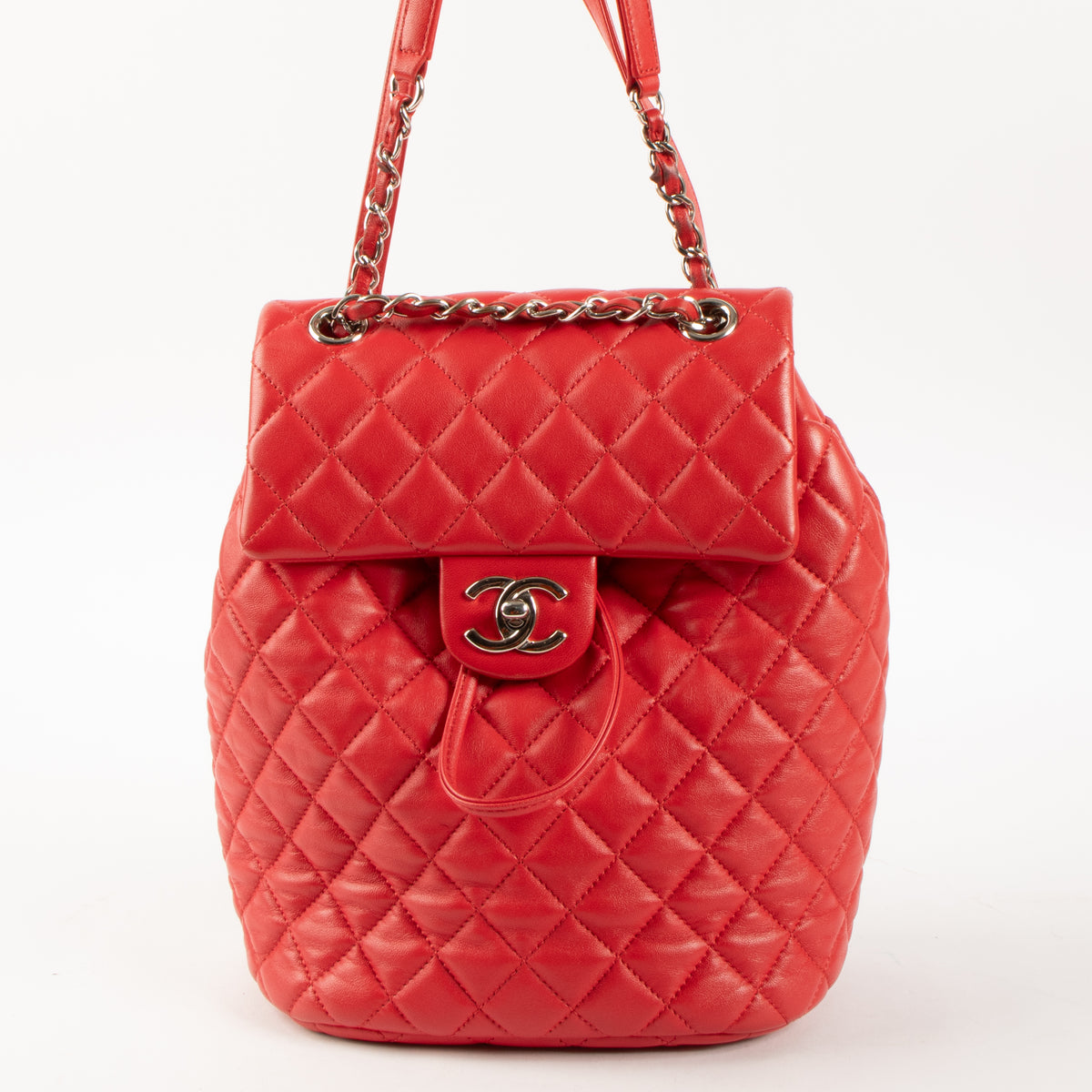 Shop this authentic Chanel Red Lambskin Urban Backpack pre-loved on Labellov.com