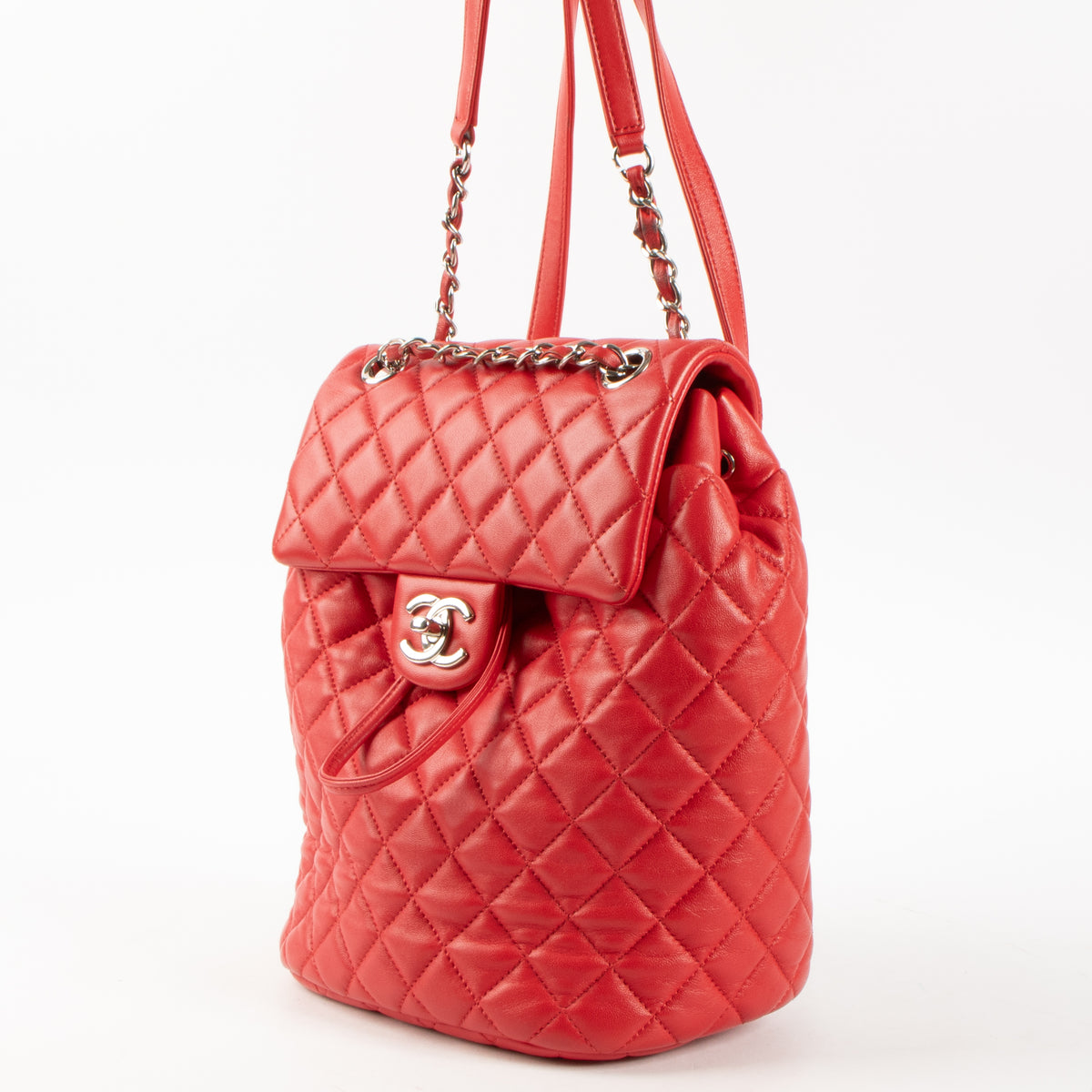 Shop this authentic Chanel Red Lambskin Urban Backpack pre-loved on Labellov.com