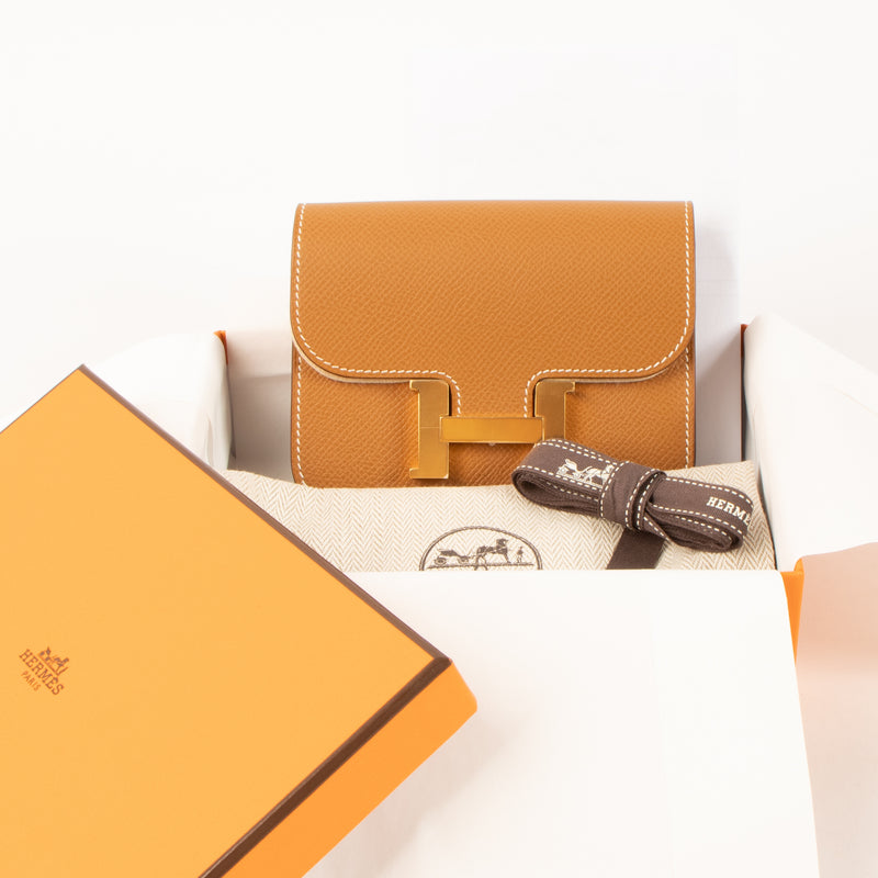 Shop this authentic Hermes Constance Slim Wallet Gold Evercolor GHW Pre-Loved on Labellov.com