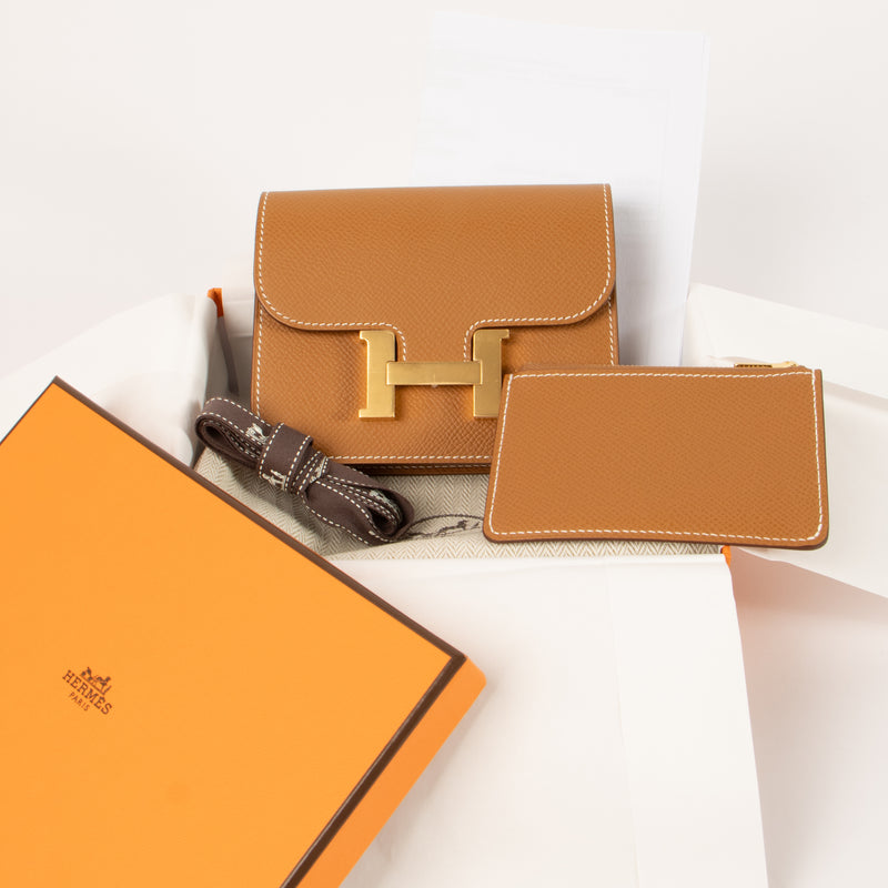 Hermes Constance Slim Wallet Gold Evercolor GHW