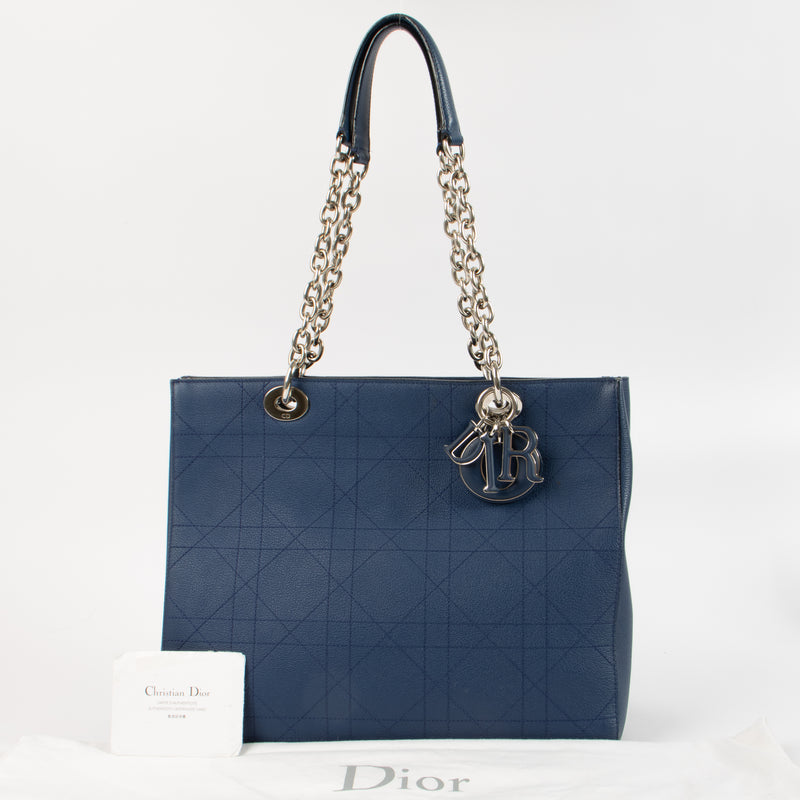 Shop this authentic Christian Dior Blue Cannage UltraDior Medium Tote Bag pre-loved on Labellov.com